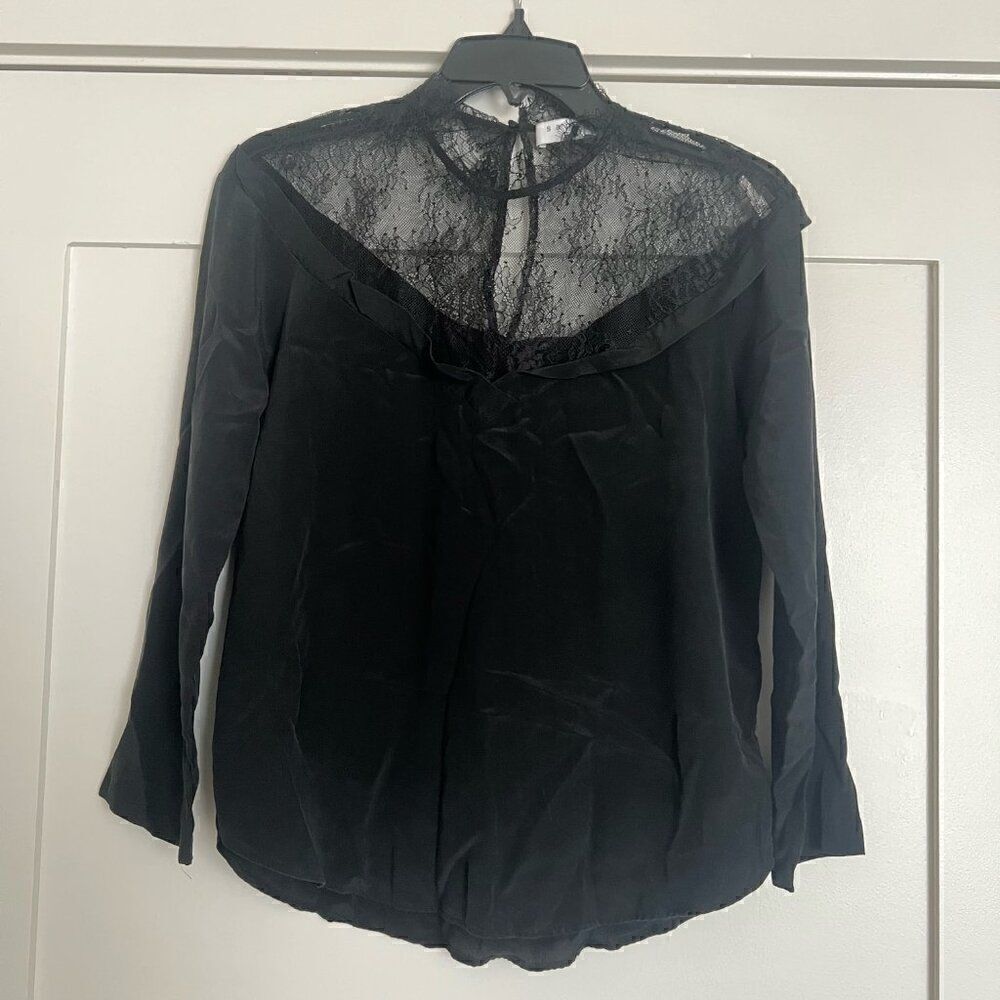 Sandro Paris Women's Silk Black Blouse Top Lace Neck Size 1